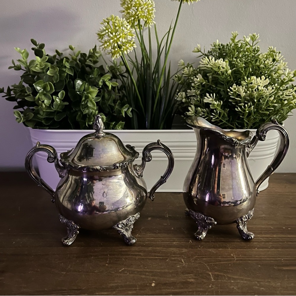 Vintage Webster Wilcox Sugar and Creamer, Silverplated, American Rose, Joanne.